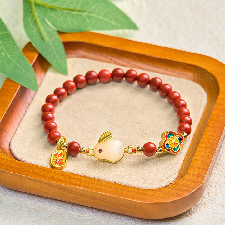 Bracelet calme en Buddha Stones et cinabre, lapin mignon, personnage de Bunny Fu