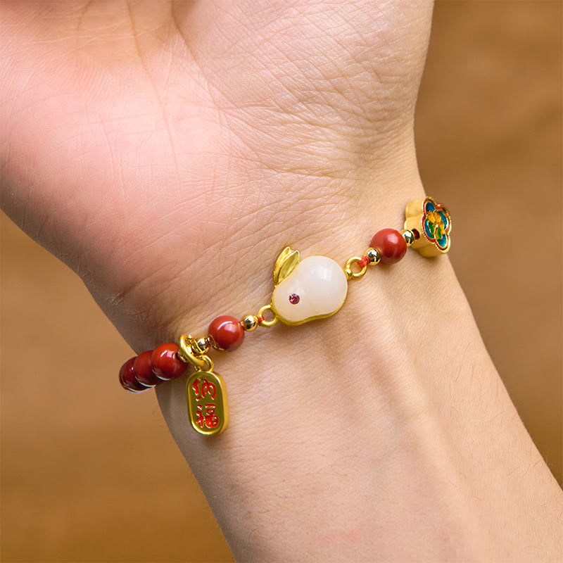 Bracelet calme en Buddha Stones et cinabre, lapin mignon, personnage de Bunny Fu