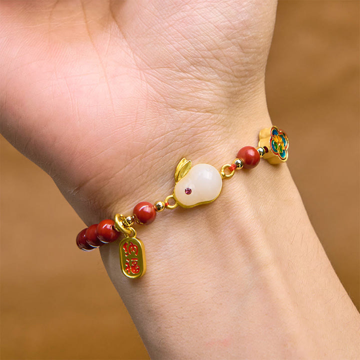 Bracelet calme en Buddha Stones et cinabre, lapin mignon, personnage de Bunny Fu