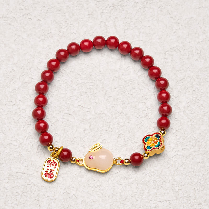 Bracelet calme en Buddha Stones et cinabre, lapin mignon, personnage de Bunny Fu
