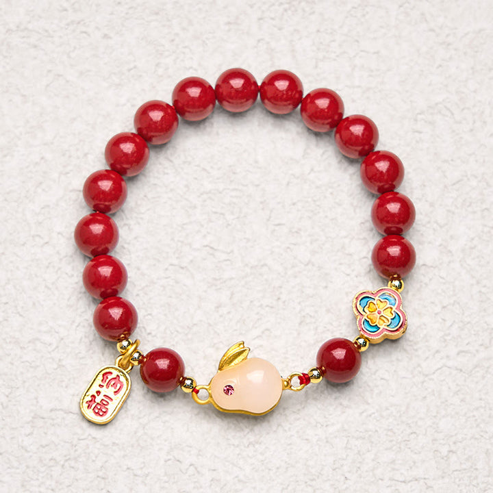 Bracelet calme en Buddha Stones et cinabre, lapin mignon, personnage de Bunny Fu