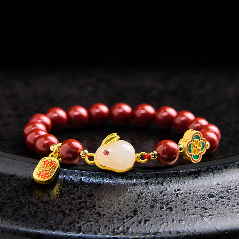 Bracelet calme en Buddha Stones et cinabre, lapin mignon, personnage de Bunny Fu