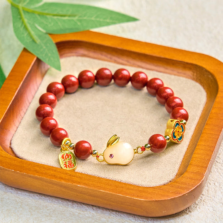 Bracelet calme en Buddha Stones et cinabre, lapin mignon, personnage de Bunny Fu