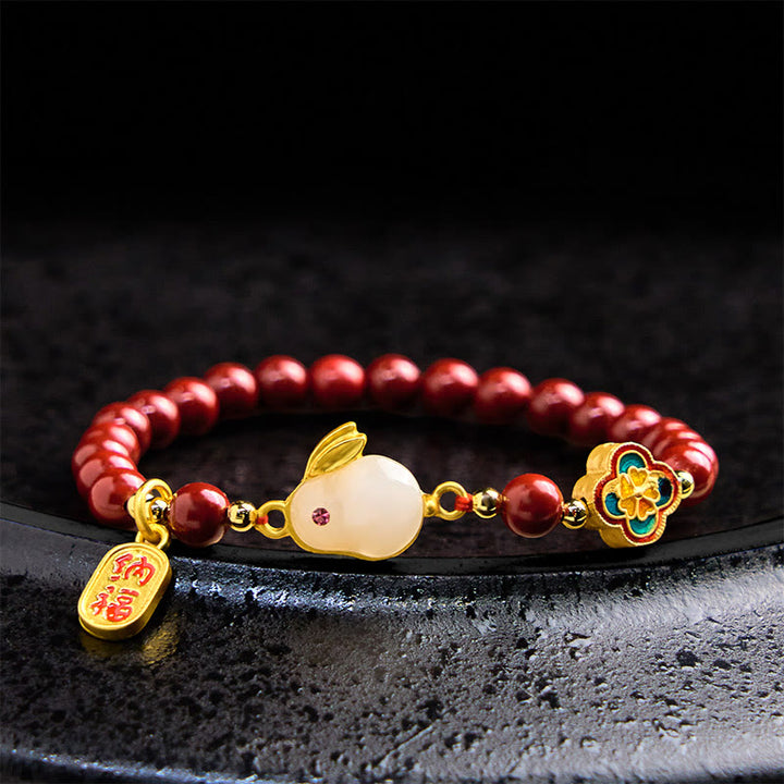 Bracelet calme en Buddha Stones et cinabre, lapin mignon, personnage de Bunny Fu