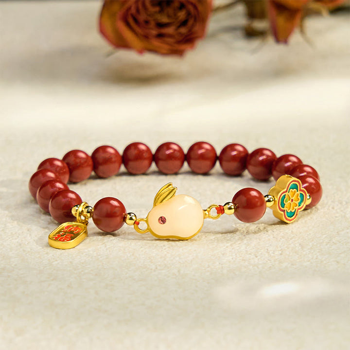 Bracelet calme en Buddha Stones et cinabre, lapin mignon, personnage de Bunny Fu