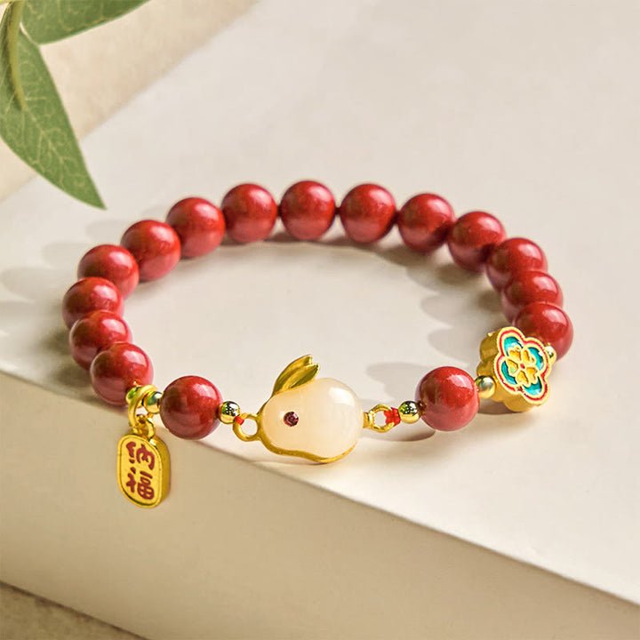 Bracelet calme en Buddha Stones et cinabre, lapin mignon, personnage de Bunny Fu