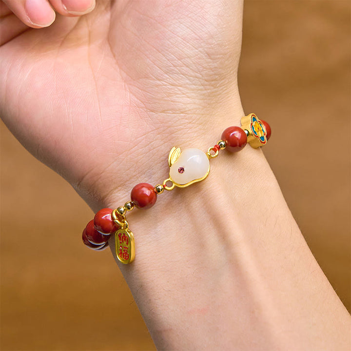 Bracelet calme en Buddha Stones et cinabre, lapin mignon, personnage de Bunny Fu