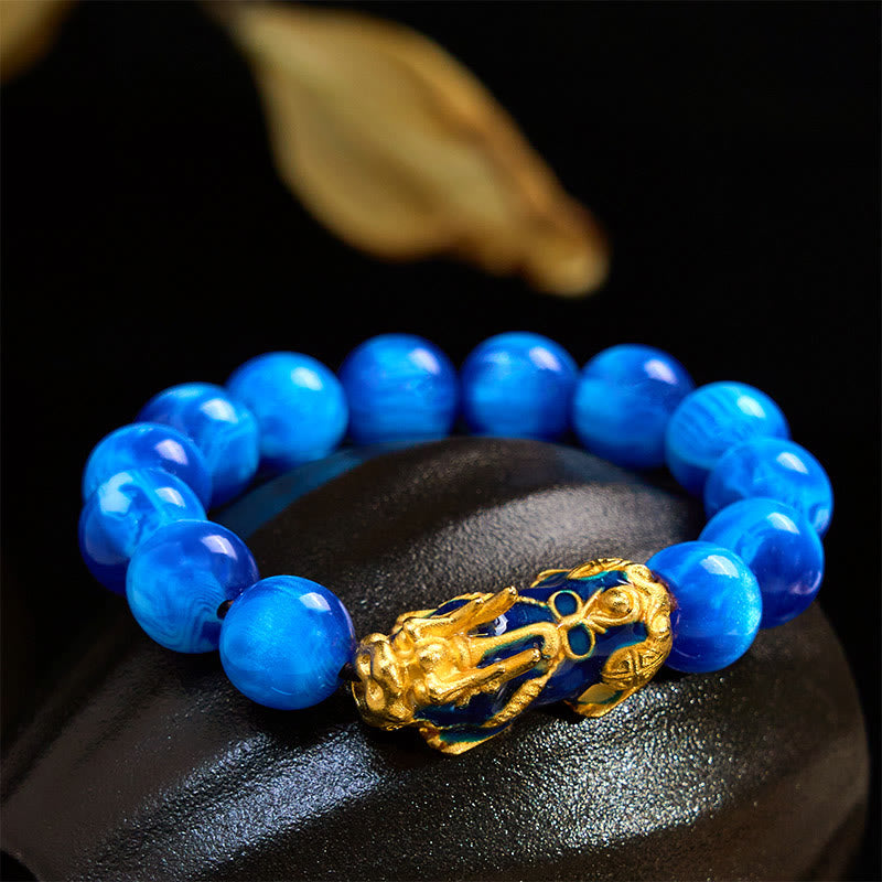 Bracelet de guérison positive PiXiu en Buddha Stones colorées en saule de mer changeant de couleur - Saule marin bleu 12 mm (Tour de poignet 17-18 cm) - image 0