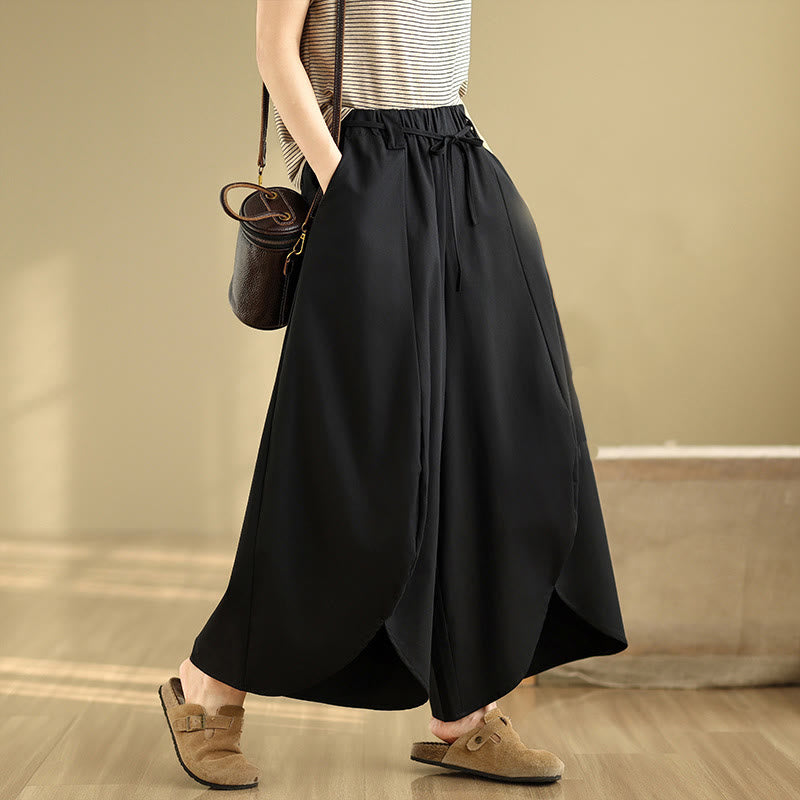 Pantalon large fendu à lacets et poches pour femme, style vintage d'été Buddha Stones - image 1