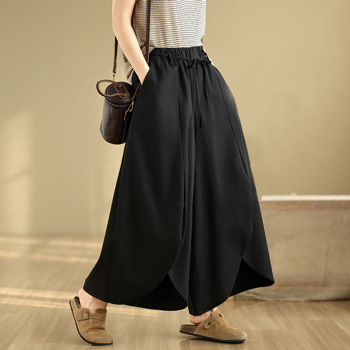 Pantalon large fendu à lacets et poches pour femme, style vintage d'été Buddha Stones - image 1