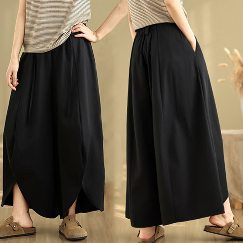 Pantalon large fendu à lacets et poches pour femme, style vintage d'été Buddha Stones - image 5
