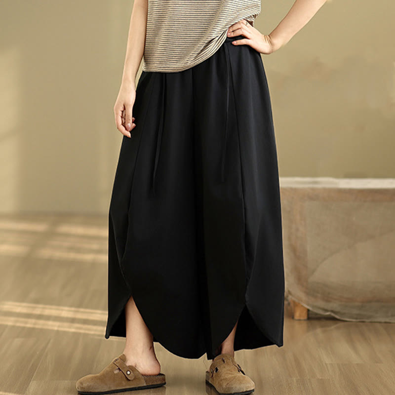 Pantalon large fendu à lacets et poches pour femme, style vintage d'été Buddha Stones - image 3