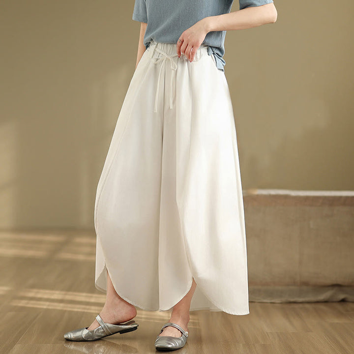 Pantalon large fendu à lacets et poches pour femme, style vintage d'été Buddha Stones - Blanc - US8-10，UK/AU12-14，EU40-42 (2XL) - image 7