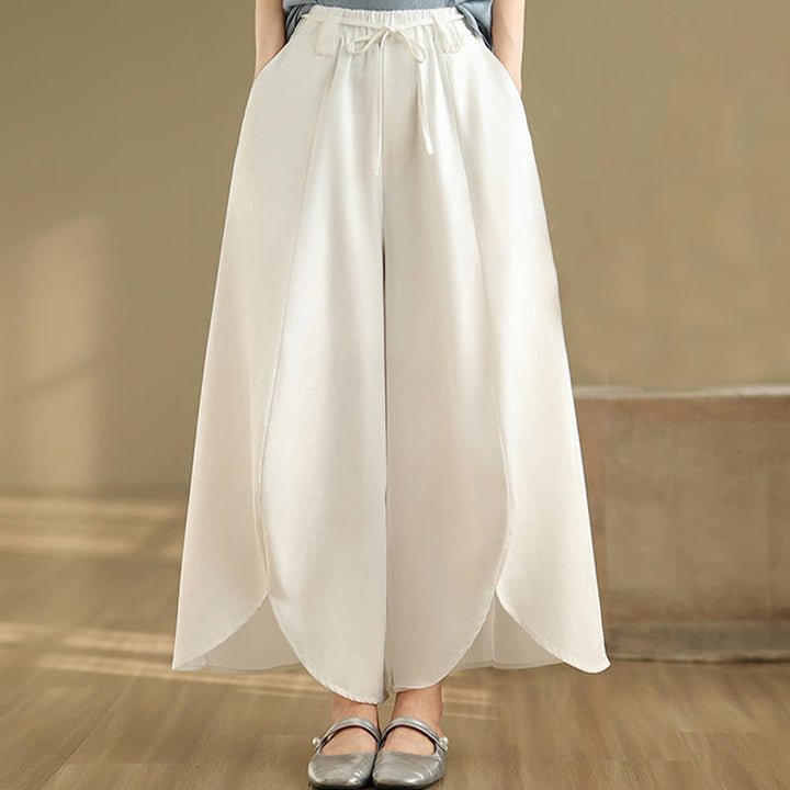 Pantalon large fendu à lacets et poches pour femme, style vintage d'été Buddha Stones - image 9
