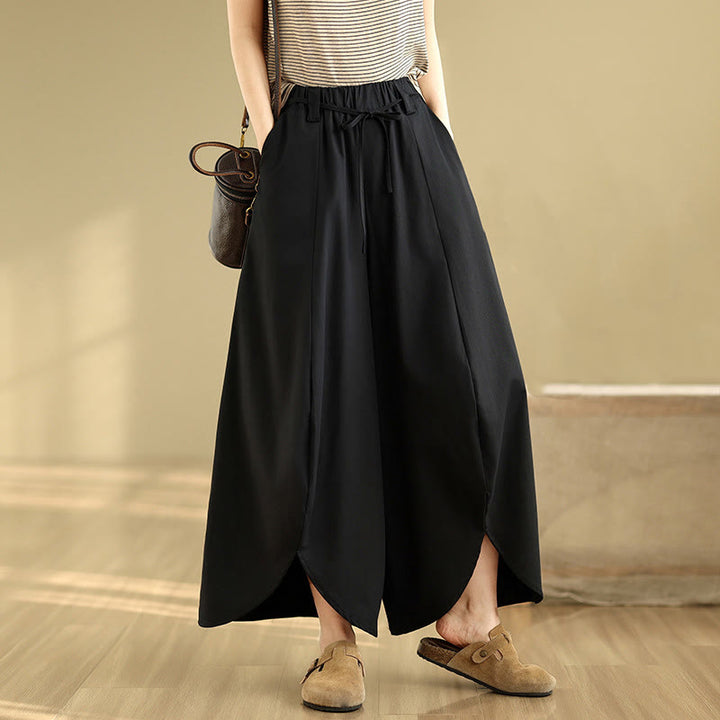 Pantalon large fendu à lacets et poches pour femme, style vintage d'été Buddha Stones - image 2