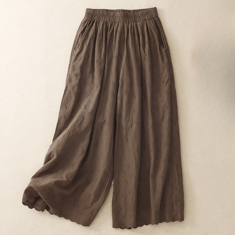 Pantalon large en coton avec poches pour femme , Buddha Stones , patchwork - SaddleBrown - US6，UK/AU10，EU38 (XL) - image 0