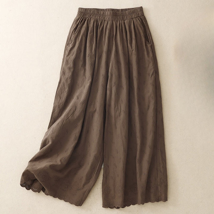 Pantalon large en coton avec poches pour femme , Buddha Stones , patchwork - SaddleBrown - US6，UK/AU10，EU38 (XL) - image 0