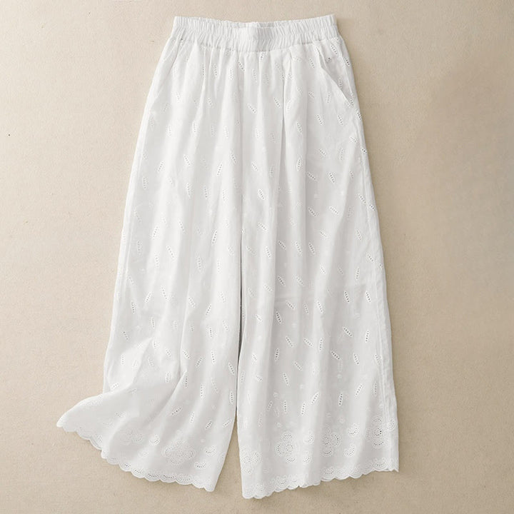 Pantalon large en coton avec poches pour femme , Buddha Stones , patchwork - Blanc - US6，UK/AU10，EU38 (XL) - image 3