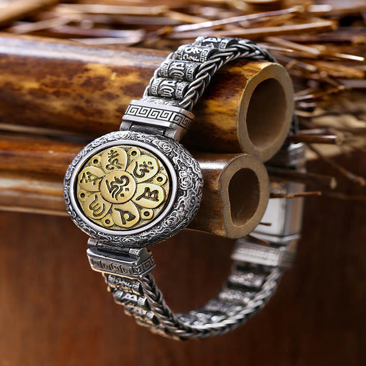 Bracelet tibétain en cuivre avec Buddha Stones et boucle en cuivre, Om Mani Padme Hum, platine rotative, paix, métal