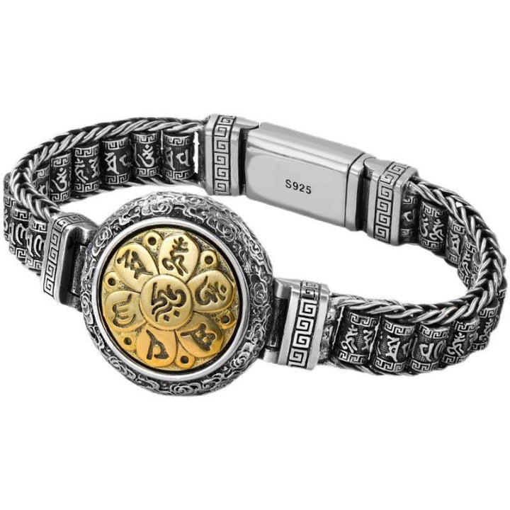 Bracelet tibétain en cuivre avec Buddha Stones et boucle en cuivre, Om Mani Padme Hum, platine rotative, paix, métal