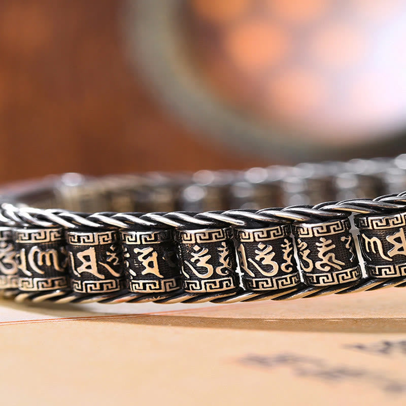 Bracelet tibétain en cuivre avec Buddha Stones et boucle en cuivre, Om Mani Padme Hum, platine rotative, paix, métal