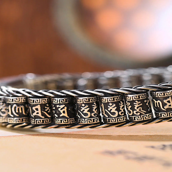 Bracelet tibétain en cuivre avec Buddha Stones et boucle en cuivre, Om Mani Padme Hum, platine rotative, paix, métal