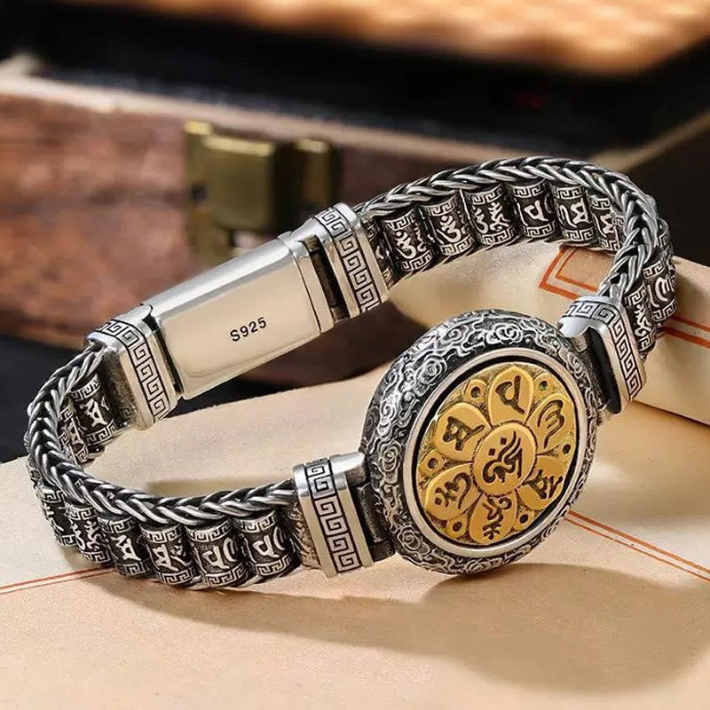 Bracelet tibétain en cuivre avec Buddha Stones et boucle en cuivre, Om Mani Padme Hum, platine rotative, paix, métal