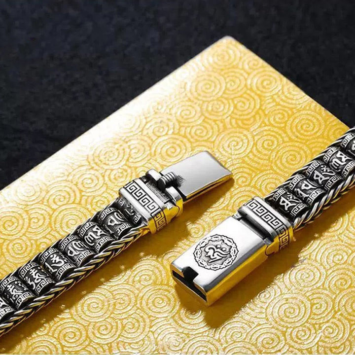 Bracelet tibétain en cuivre avec Buddha Stones et boucle en cuivre, Om Mani Padme Hum, platine rotative, paix, métal