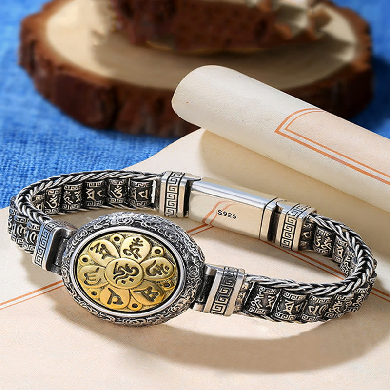 Bracelet tibétain en cuivre avec Buddha Stones et boucle en cuivre, Om Mani Padme Hum, platine rotative, paix, métal