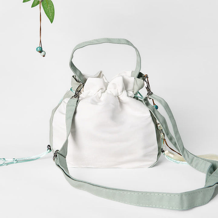 Sac fourre-tout en toile brodé de Buddha Stones et de fleurs de poirier vertes