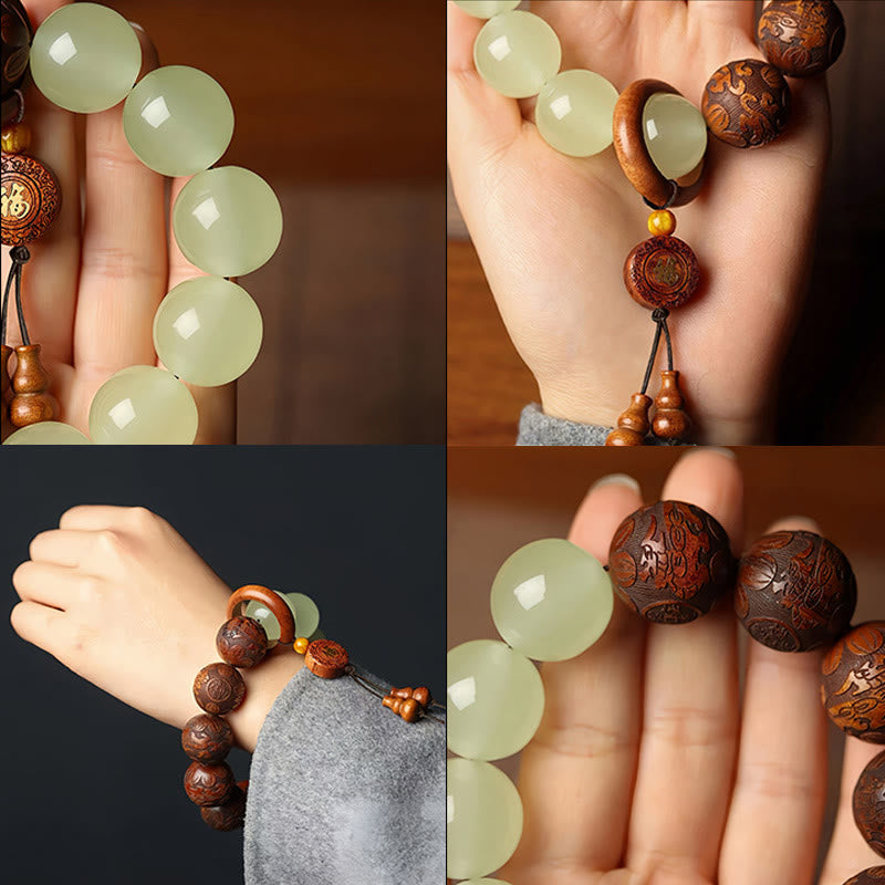 Bracelet de guérison Pixiu Fu gravé sur bois de Sappan Buddha Stones