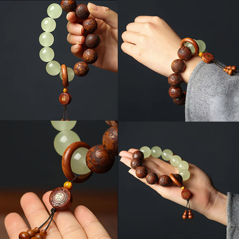 Bracelet de guérison Pixiu Fu gravé sur bois de Sappan Buddha Stones