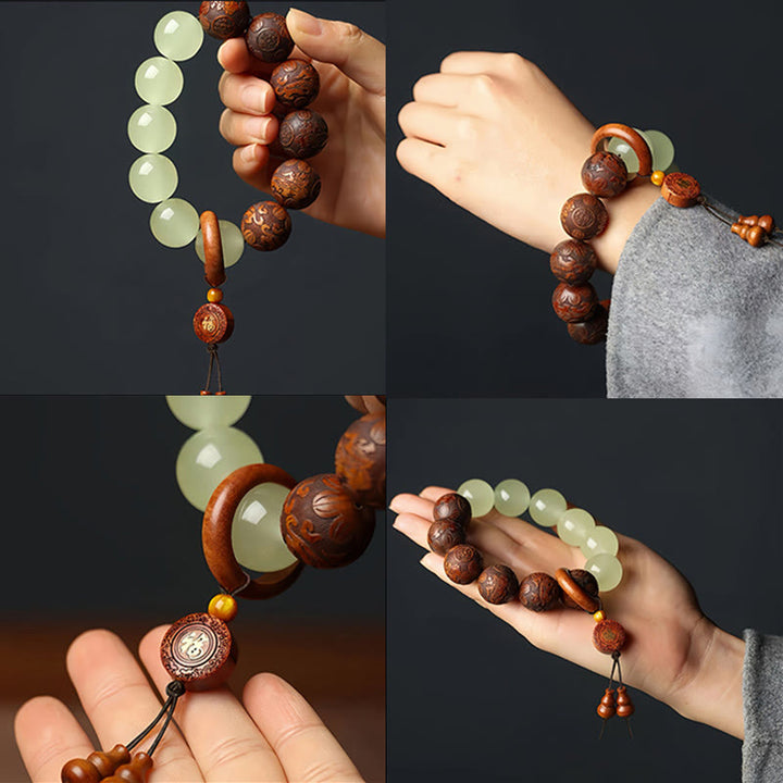 Bracelet de guérison Pixiu Fu gravé sur bois de Sappan Buddha Stones