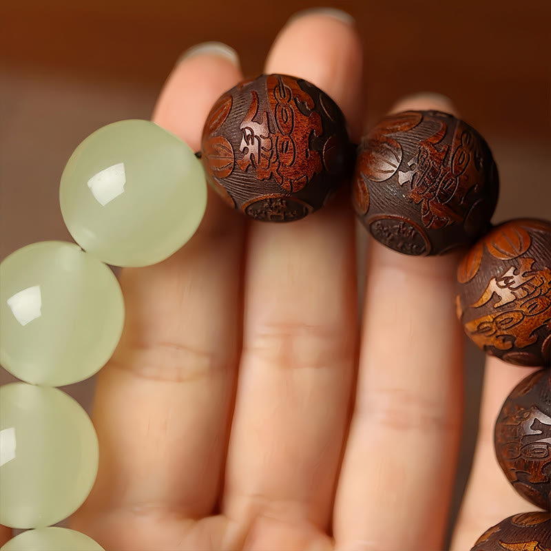 Bracelet de guérison Pixiu Fu gravé sur bois de Sappan Buddha Stones