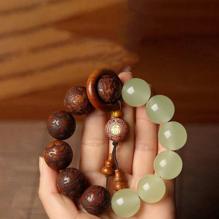 Bracelet de guérison Pixiu Fu gravé sur bois de Sappan Buddha Stones