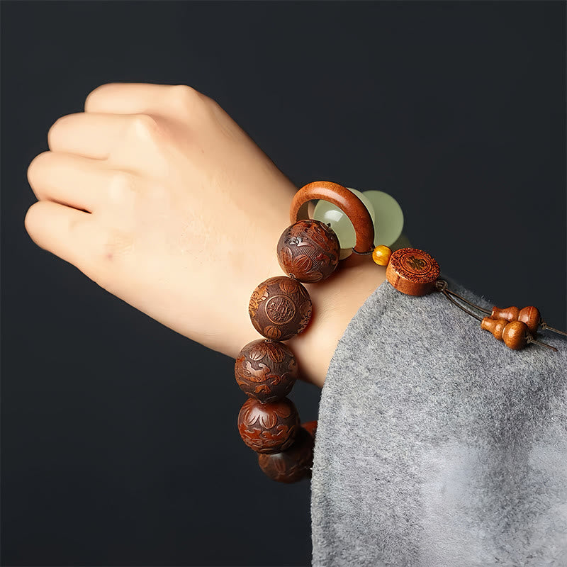 Bracelet de guérison Pixiu Fu gravé sur bois de Sappan Buddha Stones