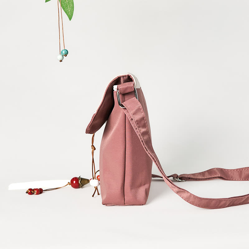 Sac à bandoulière en coton et lin avec broderies de Buddha Stones uni et prune