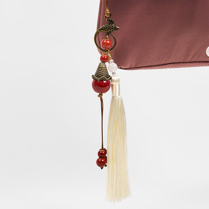Sac à bandoulière en coton et lin avec broderies de Buddha Stones uni et prune