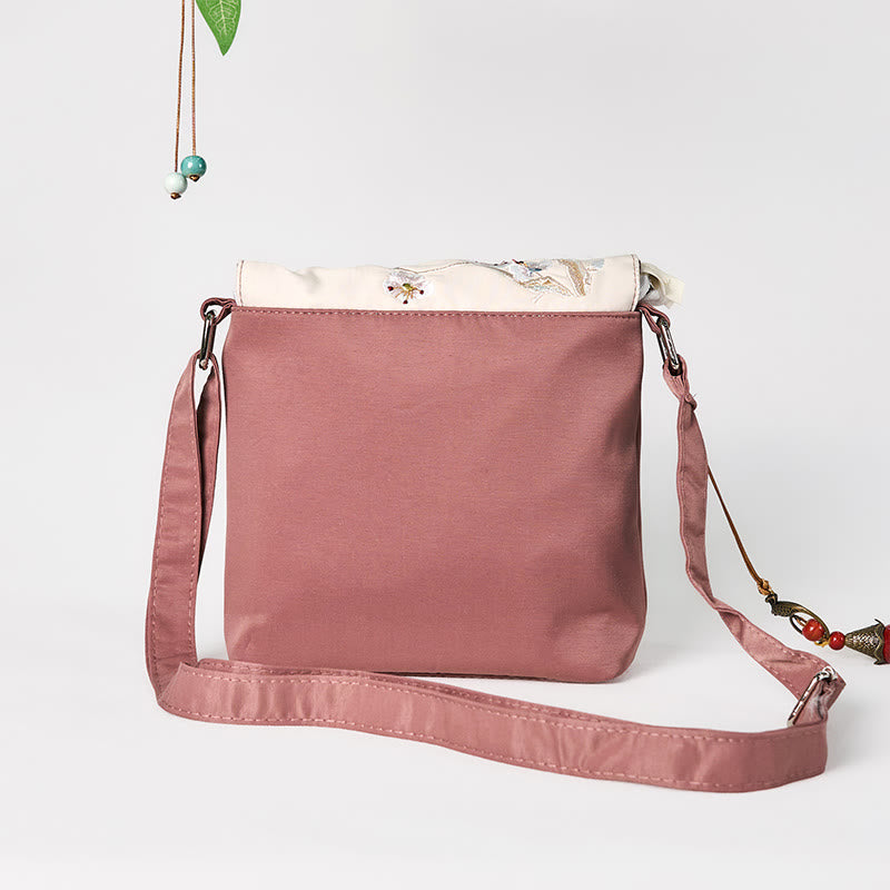 Sac à bandoulière en coton et lin avec broderies de Buddha Stones uni et prune