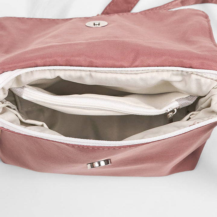 Sac à bandoulière en coton et lin avec broderies de Buddha Stones uni et prune