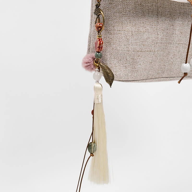 Sac à dos en toile polyester grande capacité avec broderie magnolia faite à la main et Buddha Stones