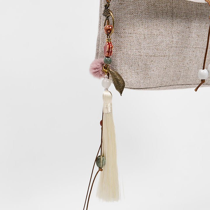 Sac à dos en toile polyester grande capacité avec broderie magnolia faite à la main et Buddha Stones