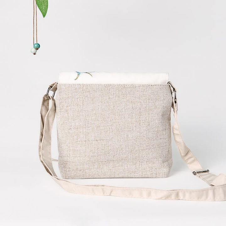 Sac à dos en toile polyester grande capacité avec broderie magnolia faite à la main et Buddha Stones