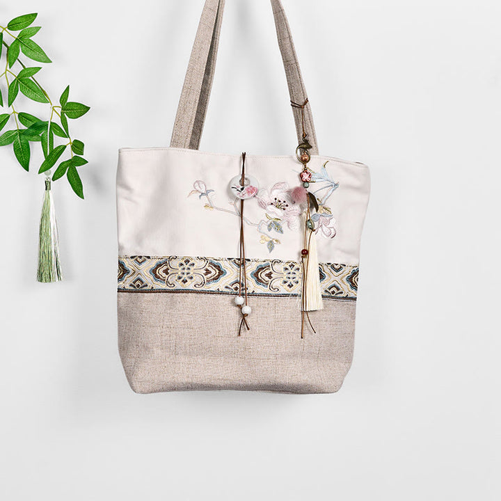 Sac à bandoulière en toile polyester brodé Buddha Stones Magnolia
