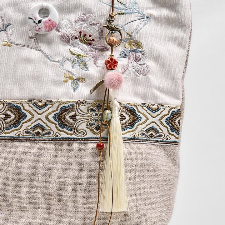 Sac à bandoulière en toile polyester brodé Buddha Stones Magnolia