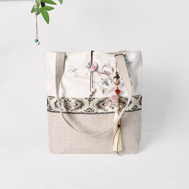 Sac à bandoulière en toile polyester brodé Buddha Stones Magnolia