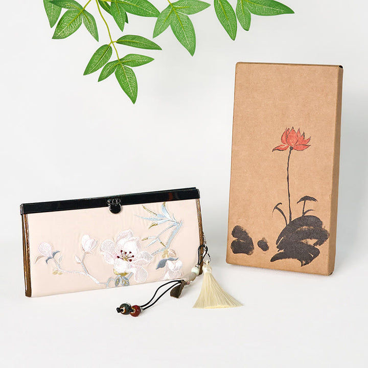 Porte-monnaie grande capacité avec broderie recto verso et motif Buddha Stones et fleur de magnolia - image 4
