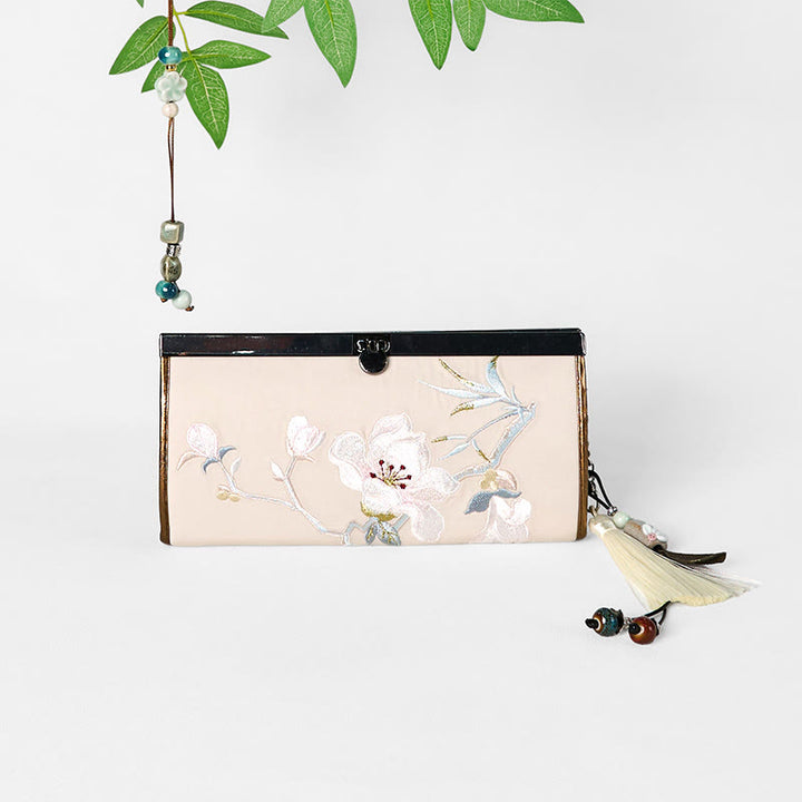 Porte-monnaie grande capacité avec broderie recto verso et motif Buddha Stones et fleur de magnolia - image 2