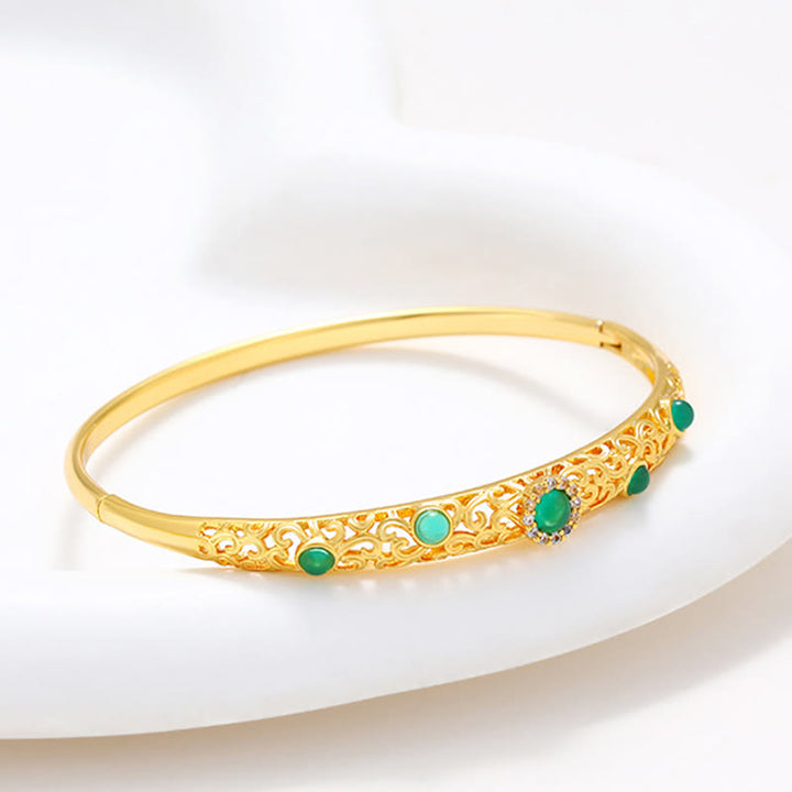 Bracelet jonc porte-bonheur en alliage de zirconium avec Buddha Stones et vigne