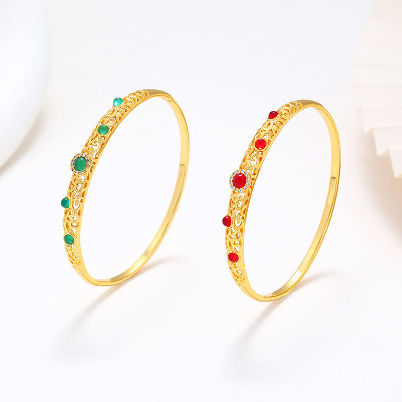 Bracelet jonc porte-bonheur en alliage de zirconium avec Buddha Stones et vigne